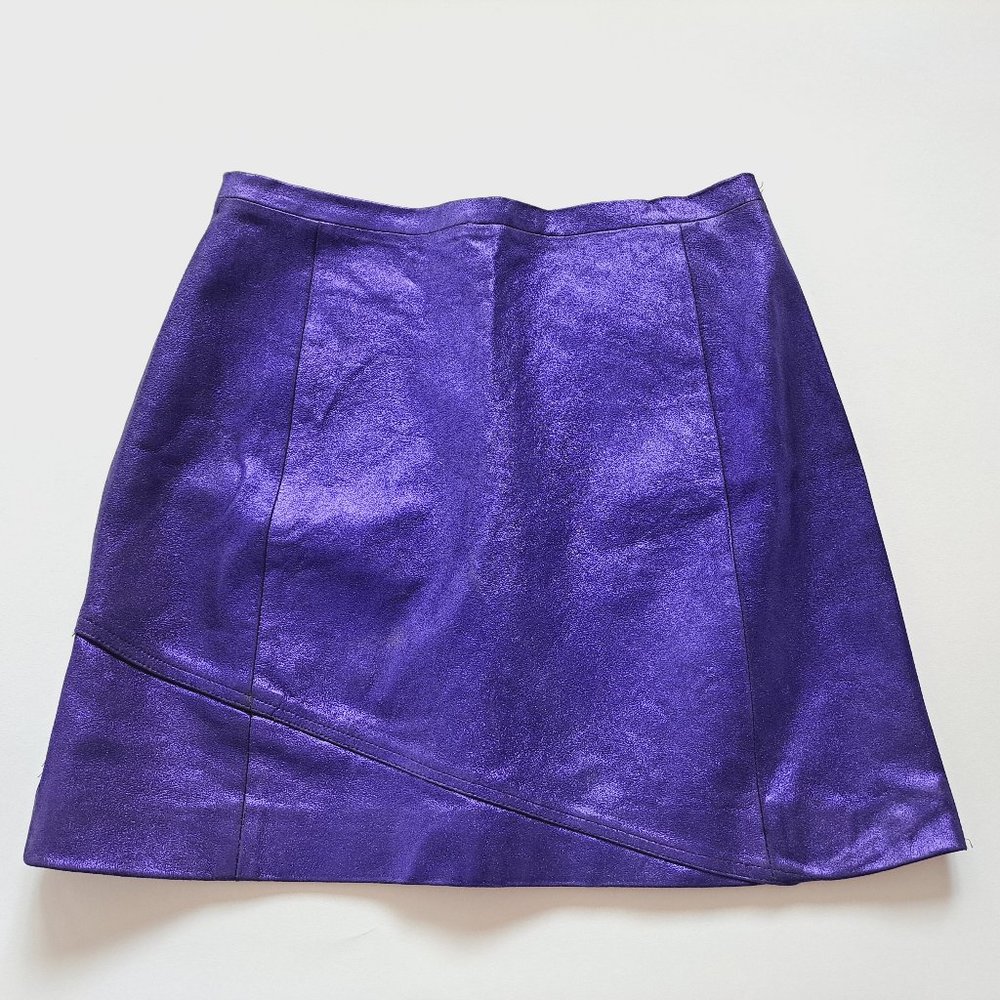 Woman's Italian 100% Genuine Leather Purple Short Skirt Size S